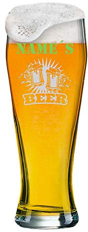Verre à bière blanche avec gravure de [nom] + logo | Verre à bière blanche de 0,5 l avec motif (bière) et un nom de votre choix