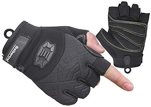 Seibertron Half Finger Padded Palm Lightweight Breathable Climbing Rope Handschuhe/Kletterhandschuhe for Kletterer, Klettern, Rettung, Abenteuer, Segeln, Kajakfahren, Sport imFreien Black XXL