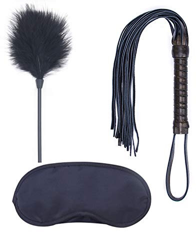 PPX 3 Stück Federpeitsche Federkitzler Erotik Leder Paddel Flogger Peitsche mit Spielsatin Augenmaske Augenbinde Sex Spielzeug für Paare, Schwarz