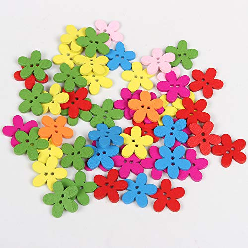 100pcs DIY Craft Wooden Buttons Flower Buttons for Handmade Sewing Scrapbooking (Mixed Color)