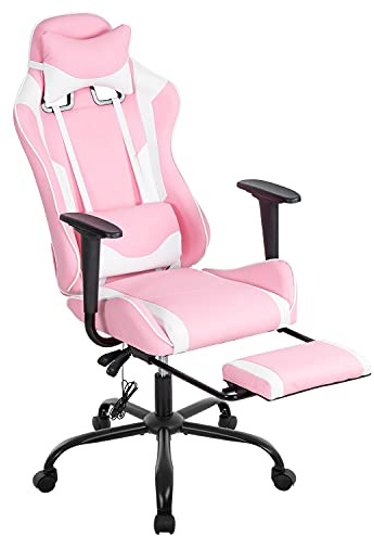 BestOffice Women's Pink Faux Leather PC Gaming Chair with Lumbar Support, Swivel and Adjustable Armrests
