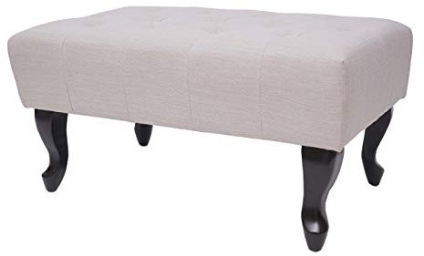Mendler Ottomane Chesterfield, Sitzhocker Fußablage Hocker, wasserabweisend Stoff/Textil 39x77x47cm - Creme-beige