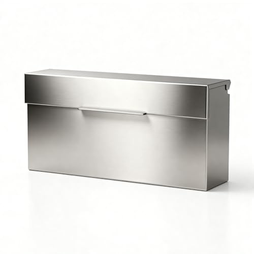 Pochar Rainproof Stainless Steel Mailbox for Walls, Heavy Duty Wall Mounted Mailbox - 14.5'' x 3.75'' x 7.1'' Rust Proof Steel Dropbox with Rainproof Design (Silver)
