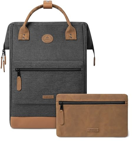 CABAIA - Sac à Dos Adventurer Londres - Maxi 23L - Déperlant - Compartiment Ordinateur Portable 15 - 2 Poches - Certifié Vegan - Sac Voyage, Affaires, École pour Homme et Femme - Noir
