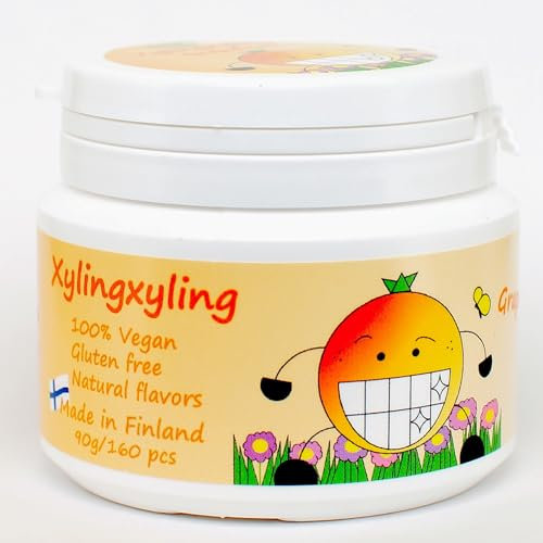 Xylingxyling - Finnische Xylitol-Pastille - 100% vegan, ohne Zucker, glutenfrei, natürliche Aromen für Zahnpflege und frischen Atem, 90g/160pcs (Grapefruit) (1 Packung, 1, stück)
