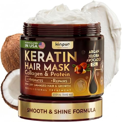 Keratin Hair Mask for Dry, Damaged or Long Hair - Deep Conditioner Masque with Protein, Coconut, Jojoba & Avocado Oil – Collagen Treatment for Hair Growth & Hydration, Split Ends Repair, Color-Safe