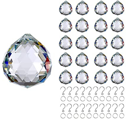 GOLDENHAITAI Lot de 20 attrape-soleil en forme de boule de cristal, 30 mm en verre transparent | Rainbow Maker Décoration à suspendre pour lustre, fenêtre, décoration de la maison