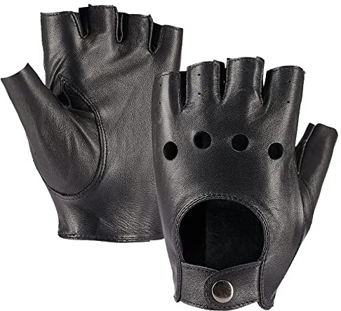 MGGMOKAY Gants sans Doigts Conduite en cuir d'agneau pour homme