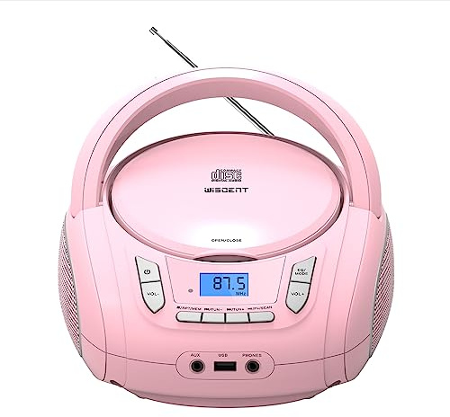 WIITHINK Portable CD Player Boombox with Bluetooth,FM Radio,USB MP3 Playback,AUX-in,Headphone Jack,CD-R/RW and MP3 CDs Compatible,Small CD Player for Home or Outdoor