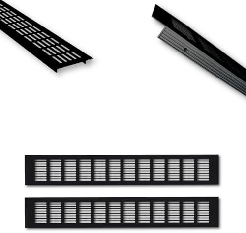 2x Aluminium Lüftungsgitter schwarz 50 x 8 x 1,2 cm für ideale Belüftung, Belüftungsgitter für Küche, Bad, Toilette, Garage und Wohnzimmer, Abluftgitter