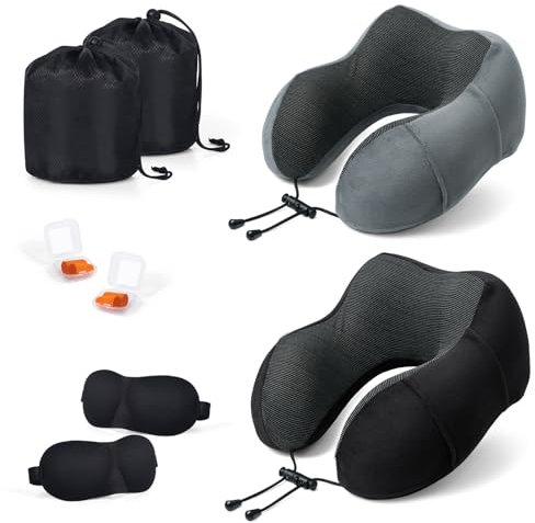 SOMLAW Oreiller de Voyage, Oreiller Cervical en Mousse à mémoire de Forme, Coussin de Support Cervical Essentiel pour Voyager, Sac de Transport Inclus