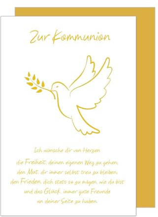 Edition Seidel Premium Glückwunschkarte zur Kommunion mit Umschlag. Kommunionskarte Karte mit Spruch Grusskarte Taube Vogel Junge Mädchen (KO288 SW024)