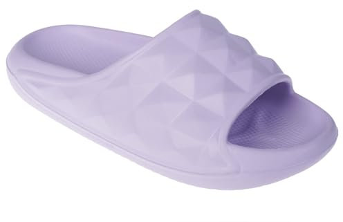 FOAMWALK Damen Flache Slip-On PCU Sandalen mit Strass und geflochtenem Riemen - PCU Glänzende Sandalen für Frauen, Flieder, 38 EU