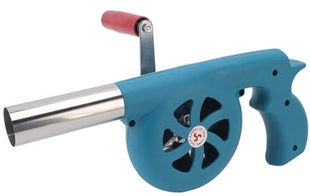Fockety Ventilateur de Barbecue, Ventilateur de Barbecue Portable à Manivelle, Augmente la Puissance de Feu, Souffleur D'Air Rapide pour le Camping et le Barbecue en Plein Air, (Blue)