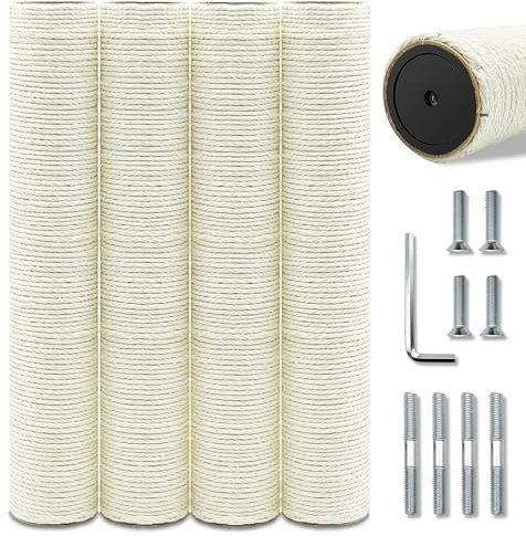 4 PCS Cat Scratching Post Replacement, 15.7in M8 Sisal Cat Tree Replacement Posts with Screws, Natural Sisal Refill Poles for Indoor Cat Tree Repair