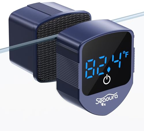 SEAOURA Nettoyeur magnétique pour verre d'aquarium avec thermomètre numérique, nettoyeur d'aquarium 2 en 1, mini thermomètre magnétique brosse uniquement pour aquarium en verre, outil de nettoyage
