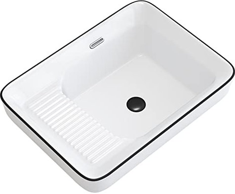 Zhaoj24-05 Lavabo de tocador Art Basin Lavabo de cerámica Blanca for baño, 22 × 16,5, sobre encimera, de Porcelana, con combinación de Tabla de Lavar y desagüe emergente, Rectangular Lavabo de baño