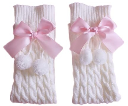 XHLIZHU Calentadores de piernas con lazos, calentadores de piernas para mujeres y niñas, calentadores de piernas de punto acanalado Kawaii, ropa de calle, 1 par rosa, M