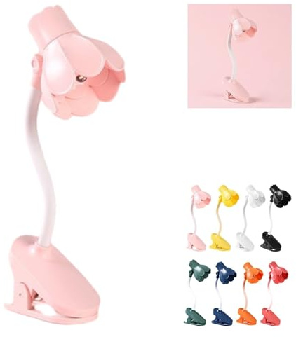 Générique Lampe de lecture mignonne en forme de fleur pastel, Lampe de lecture à clipser(Rose)