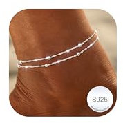 Lolias Silber 925 Fußkettchen - layerd Wasserdicht Schmetterling & Herz Perlen CZ Schmuck für Damen - Sommer Strand - Geschenk