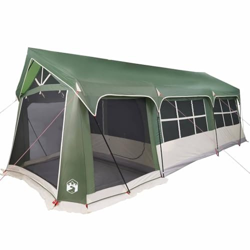 vidaXL Familienzelt Grün und Weiß 620 x 322 x 240 cm Polyester, Moderne Camping Zelt, geräumig & wasserdicht für Familie, Outdoor, Wandern, Reisen und Gartenparty