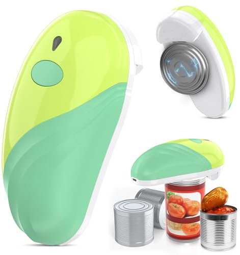 Apriscatole elettrico, ricaricabile e cavo USB, automatico, con funzionamento one-touch, sicuro per tutte le dimensioni, gadget da cucina, apriscatole per anziani, artrite e mamma, verde