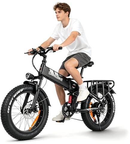SAMEBIKE 20*4.0 Fat Tire Electric Bike for Adults, Folding Mountain Bikes, Removable 48V15AH Battery, E-bike Range 45-100 KM, 20 inch Electric Bicycle with 7 Speeds