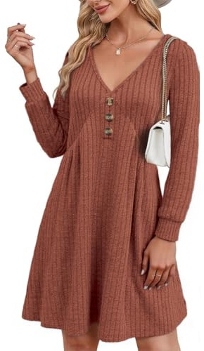 GRMLRPT Robe Femme Décontracté Robes Manches Longues Pull A-Line à Col V Tissu du Côtelé Pullover Chaud Casual Automne Hiver pour Bureau(Blanc,XXL)