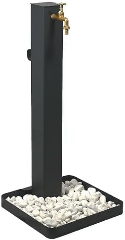 Fontana da giardino. Fontanella da giardino, per esterno, antracite. Rubinetto in ottone, flessibile, raccordo e ciottoli Compresi
