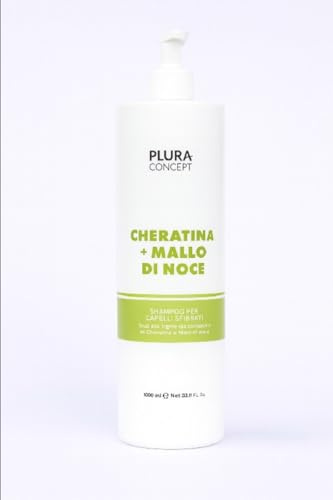 Plura Concept Shampoo alla Cheratina e Mallo di Noce, 1000ml, Liquido, per Capelli Sfibrati e Danneggiati, Formula Rigenerante, Senza Parabeni e Siliconi