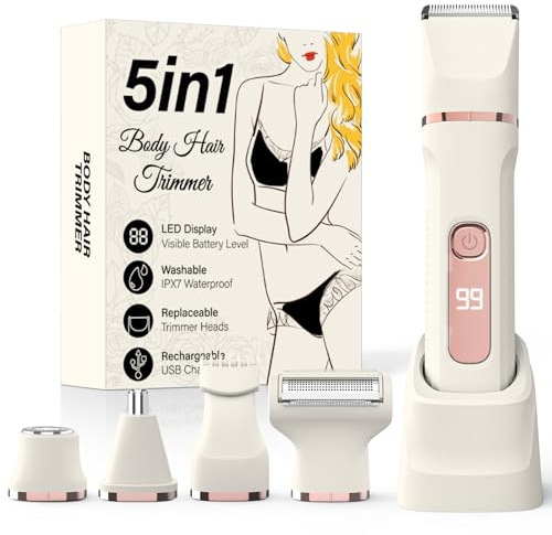 Recortadora de bikini para mujer, afeitadora eléctrica 5 en 1, afeitadora eléctrica (blanco)