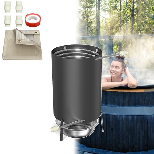 NAIZY Poolvärmare eldtunna rostfritt stål poolvärmare med brandsäker matta och askskål, 32/38 mm anslutningar pool uppvärmd hink, för pool vatten uppvärmning grillning, svart