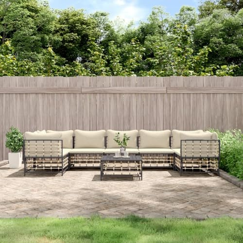 YUOTYRKTEJRSG 8 Piece Patio Furniture Set Outdoor Lounge Seating Group with Cushions, Anthracite All Weather Wicker Rattan Sofa Sectional and Coffee Table for Garden, Terrace, Backyard