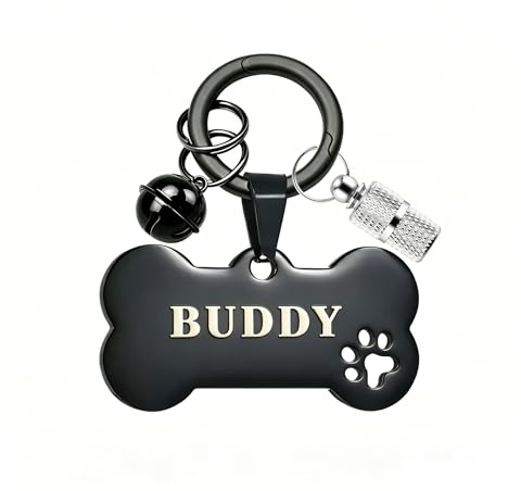 Northvast DIY Dog Tags for Pets, Personalised Pet ID Tag, Custom Dog Name Tag with Metal Stickers, Anti-Lost ID Tags for Dogs & Cats Daily Outdoor Use (Black, Bone Shape with Paw)