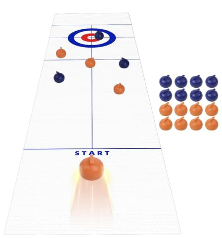 Gioco Da Tavolo Shuffleboard - Mini Tavolo Da Shuffleboard, Set Di Curling Pieghevole, Mini Giochi Ďa Ţavolo Sportivi, Gioco Per Famiglie Multifunzionale Con Tappetino Đa 53x10 Pollici Per Giochi