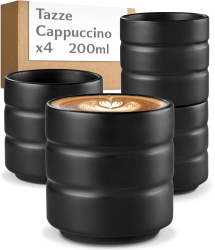 Cosumy Cappuccinokoppar Set om 4 Svarta - Keramik Kaffekoppar 200 ml