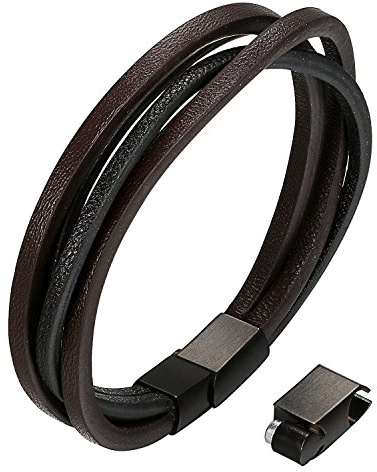 JewelryWe - Bracciale da uomo in pelle, classico da surfista, con chiusura magnetica in acciaio inox, colore: Nero/Marrone