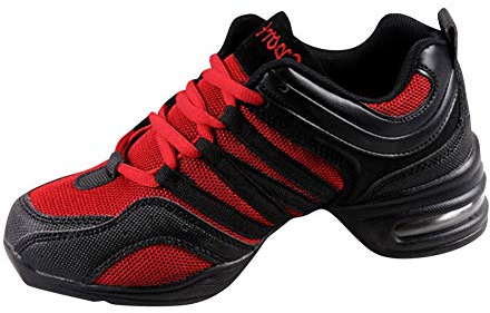 Yudesun Zapatos Aire Libre Deportes Danza Mujer - Mujeres Lona Cordones Suela de Goma Zapatillas Practicidad Running Sneaker Jazz Contemporáneo Baile Informal Rojo (Los Zapatos Son más pequeños)
