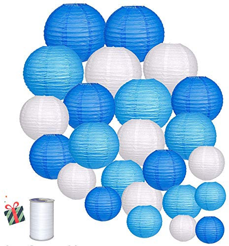 Treer Lanternes de Papier Colorées, 24pcs Décorations Chinoises en Papier Suspendu pour Lanternes à Boule Lampes Fête de Noël Décoration de Mariage (Bleu)