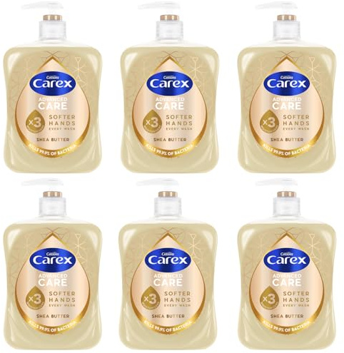 Carex Advanced Care Shea Butter Antibacterial Hand Wash, 3x More Moisturisers, Clean & Protect Hands, Bulk Buy, Pack of 6 x 500ml