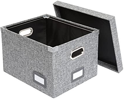 Pendaflex Collapsible File Box with Lid, Includes File Frame for Letter and Legal Hanging File Folders, Metal Handles, Labels, Heather Gray (41790)