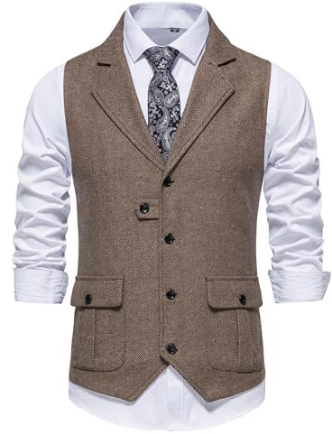 MakingDa Gilet sans manches pour homme avec col en V en tweed et poche