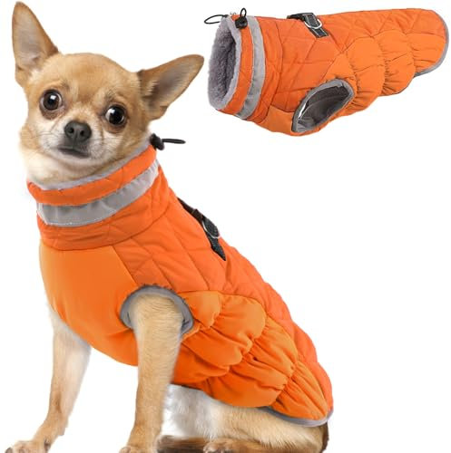 Hjumarayan Hundemantel für Kleine Mittelgroße Grosse Hunde, Hundemantel Winter Warme Hundejacke Wintermantel Hund Wasserdicht Hunde Mantel Gefüttert, Chihuahua Kleidung Winter (Orange S)