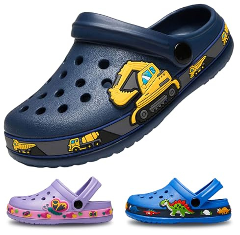 EDOTON Zoccoli e Sabot Bambini, Morbidi e Comodi Sandali da Giardino per Bambini Leggeri Antiscivolo con Motivo a Carino Ciabatte Bambino（Unisex） B Blu Scuro, 27 EU