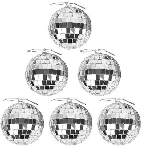 6 stycken silverfest discokula discokulor spegelkula för ljuseffekter, 6 cm spegelboll att hänga upp för fest bröllop heminredning, scenrekvisita, julgransprydnad