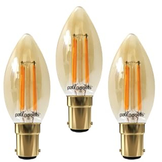 paul russells LED Filament Candle – Dimmable Small Bayonet Cap B15 Light Bulbs, 4.5Watt 423LM C35 Bulbs, 40w Equivalent, 2200K Extra Warm White Dimmer SBC Energy Saving Chandelier Lamps, 3 Pack