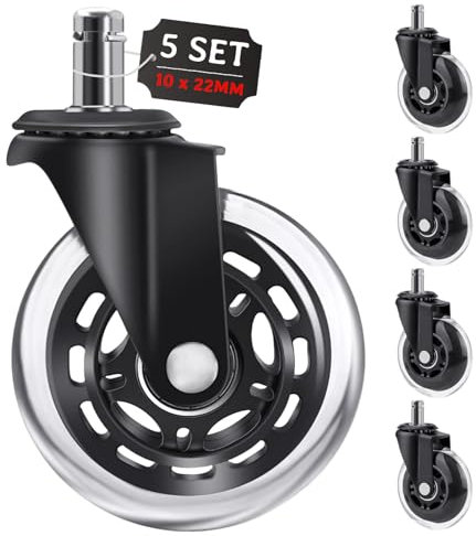 LUZOON Ruedas para Sillas de Oficina, 5 PCS 10x22mm Ruedas de Repuesto Caster Silencioso para Cualquier Piso Carga Total 250 kg (10 x 22 mm (1KEA))