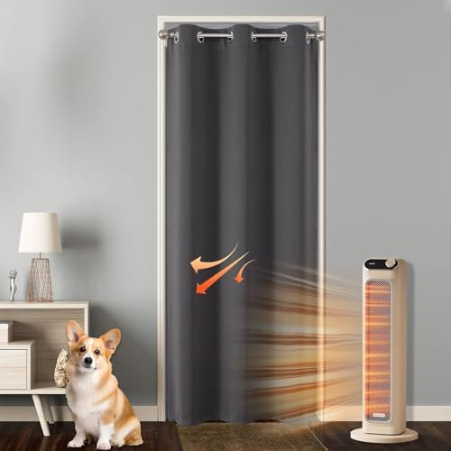 Joydeco Rideau Occultant à Oeillets L140 x H240 cm 1 Panneau pour Isolation Lumiere Thermique Anti-Froid Anti Chaleur, Rideau Intérieur Gris pour Dressing Fenêtre Porte Placard
