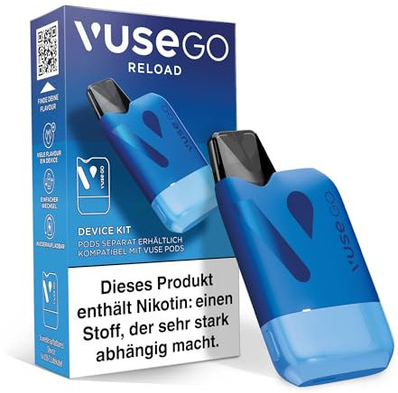 VUSE Go Reload Starter Set mit Zugautomatik, Kompakte Vape mit USB-C Kompatibilität, ergonomisches Design, mit nur einem Device, Pod System, Keine einweg ePod Caps enthalten, Blau