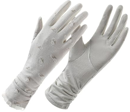 Wnddle Women Driving Gloves, Women UV Sun Protection Gloves, Touch Screen Non Slip Thin Breathable Lace Glove, for Driving, Outdoor Cycling (Gray)